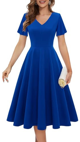 Bridesmay Cocktail Party Dresses,Flared Sleeve Modest Homecoming Dress 2025,Flowy Business Casual Dress RoyalBlue M