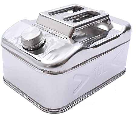 Bidon diesel de 10 l - Bidon d'essence - En acier inoxydable - Solide - Avec tuyau - Pour diesel, tracteurs, voitures - Grande capacité - 37 x 26 x 20 cm - 0,8 mm - Convient pour le transport