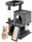 BAKAJI Albero Tiragraffi per Gatto con 3 Cucce Rifugio e 1 Pallina, Graffiatoio Animali Domestici Imbottito e Morbido Gioco Giocattolo, Centro Attività Multilivello Rampicante Altezza 91.5cm (Grigio)