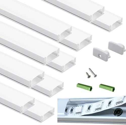THMOOTHER Matte White 10-Pack 3.28FT Pre-Drilled Clip Free LED Strip U Channel Diffuser, Tight and Flush Mounted Under Cabinet Tape Track Aluminum Low Profile with UV Resistance Milky Cover (10)