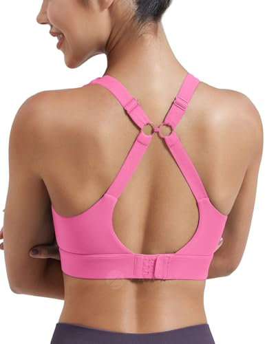 ZAAYO Sport BH Damen Rückenfrei Push up Bra ohne Bügel Gepolstert High Impact Bustier Halt mit Breiten Trägern Fitness Joggen Bra Rosa M