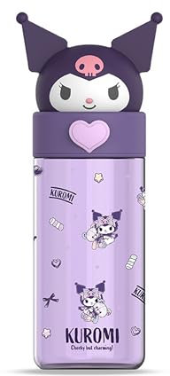 Roffatide Botella de plástico Kuromi de dibujos animados, vasos portátiles, tazas de viaje, botella mezcladora de plástico, taza para beber directamente, botella de agua portátil a prueba de fugas