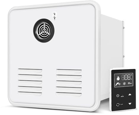 Scaldabagno senza serbatoio Teodute per camper: scaldabagno istantaneo per camper da 55.000 BTU con porta bianca da 15 x 15 pollici e telecomando - 2,8 GPM massimo - Compatibile con tutti i camper