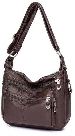 Banbituy Tragetasche, Umhängetasche für Damen, Schultertasche, weiches Leder, leicht, mit Reißverschluss, für die Arbeit, Coffee, Medium