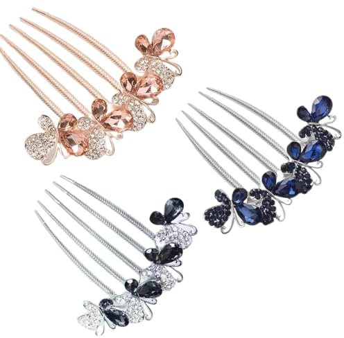 LQI 3 Stück Blume Strass Haarkamm Zubehör Hochzeit Kristall Opal Haar Seitenkamm Langzahn Haarspange Schmetterling Haarschmuck
