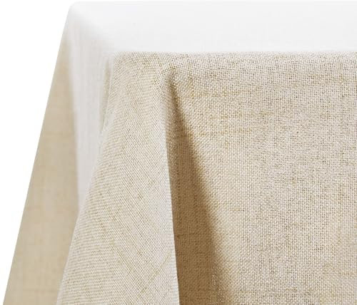 Deconovo Tischdecke Abwaschbar Tischdecken Lotuseffekt Tischwäsche Leinenoptik pflegeleicht Wasserabweisende Tischtuch für Esszimmer Küche Wohnzimmer Garten Tafeldecke, 130x130 cm, Creme, 1 Stück