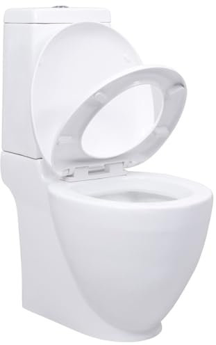 Homgoday Keramik-WC mit Spülkasten, Bodentoilette inklusive Spülkasten mit Absenkautomatik, WC, Weiß