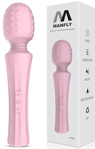 MANFLY Home Electric Massage Tool, Handheld Powerful Rechargeable Waterproof Neck Massager (Pink)