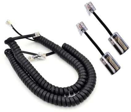 Telephone Landline Handset Cord for Polycom Avaya voip Phone, Swivel RJ9 Cable Dectangler Black 2-Pack