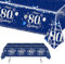 MORAINJAY 80 Geburtstag Tischdecke,137x274cm Blau mit Silver Tischdecke für Mann Frau 80 Geburtstag Party,Rechteckige Tischdecke für Geburtstag Party Deko zum 80.