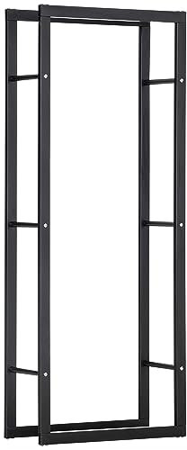 HOMCOM Kaminholzregal Metall 60 x 25 x 150 cm Brennholzregal Stapelhilfe Stahlrahmen bis 100kg Kaminholzunterstand Outdoor Holzregal Feuerholzregal für Garten Terrasse Außen Schwarz