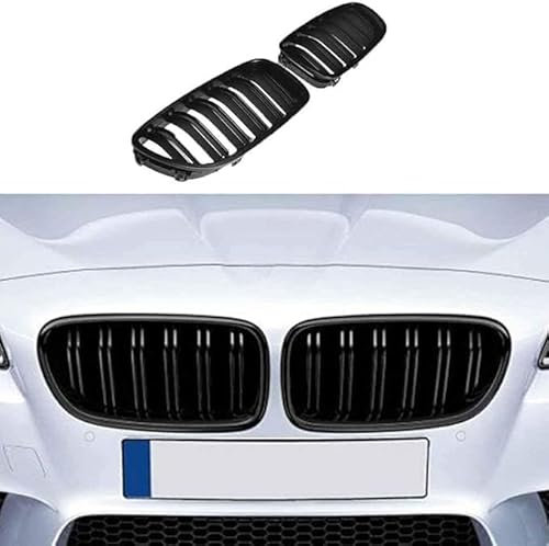 KAZONS Auto Kühlergrill für BMW 5er F10 F11 F18 M5 2010-2017, Grill Schwarz Glänzend Doppel-Lamellen Grill Front Doppel Rippen Grill Kühlergrill Links Rech
