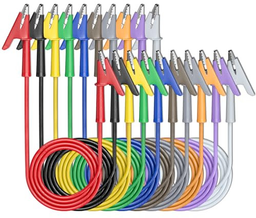 Cleqee 10 morsetti a coccodrillo, cavo di prova con due estremità, cavo a coccodrillo con clip isolanti, test cavi in rame flessibile per test elettrici, 3,3 ft/1 m