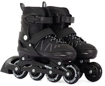 Aventuri Einstellbare Inline Skates - Semi-Softboot Inliner - für Jungen und Mädchen - Größe 30-33 (S) - Schwarz
