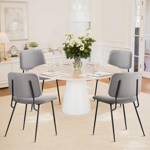 COLAMY Esszimmerstühle 4er Set, Moderner Küchenstühle, Polsterstühle, Esstisch Stühle, Stühle Esszimmer, Stoff, Metallbeine, Grau