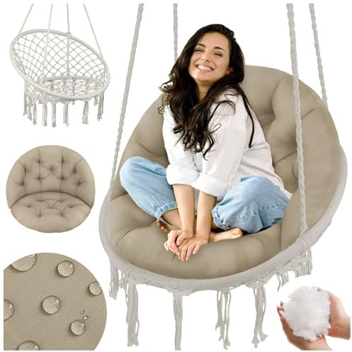 DOMAREX Wasserdichtes Kissen für Hängeschaukel Nestschaukel - antiallergische Silikonkugel - komfortabel - langlebig - perfekt für Garten, Balkon, Terrasse - einfach zu reinigen - Beige