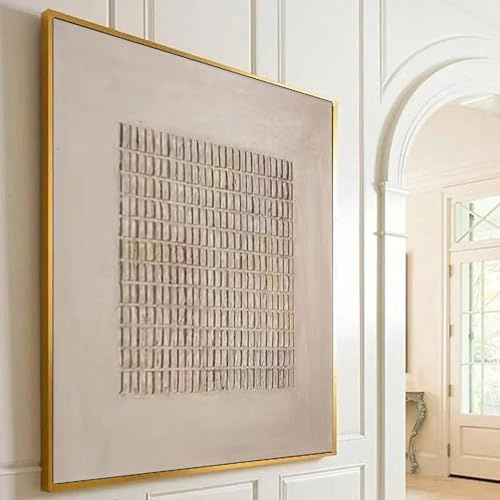 XBTYKPB Großes beiges minimalistisches Gemälde, neutrales Gipsgemälde, beige strukturierte Wandkunst, Boho Wandbild, Wabi Sabi Leinwandbilder 50x50cm mit Rahmen