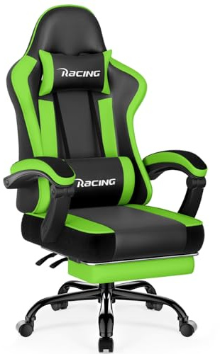 Homimaster Gaming Stuhl, Ergonomisch Gaming Chair mit verstellbare Lendenkissen und Kopfkissen, Gamer Stuhl mit Fußstütze, Gaming Sessel bis 150kg Belastbarkeit, Grün