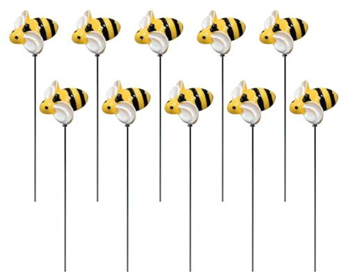 FSSTUD 10 Stück Gartenstecker für den Außenbereich, Dekoration, kleine Bienen-Hof-Ornamente, Kunstharz, Tier-Gartenstecker, Bienen, Blumentopf-Dekoration, niedlicher dekorativer Pflanzenstecker für