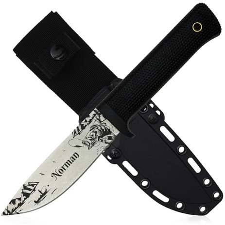 WOLFSARTIG Angelmesser mit Namen - Angler Geschenke für Männer - Geburtstag, Vatertag, Weihnachten – personalisierbares Messer mit Gravur (Stonewash - ohne Ständer)