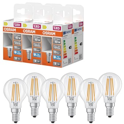 Osram LED-Lampe Star Globe P40 Filament 3,4W Klar E14 | LED Star Classic P 40 Filament, LED Lamps, klar, 45 mm dia, 15000 h, 6-Pack