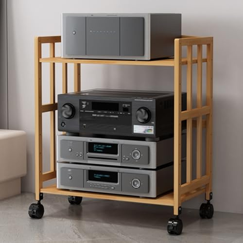 AV-Media-Ständer aus Holz mit 2/3 Ebenen – Unterhaltungsturm für HiFi-Komponenten, CD- und Plattenspieler-Halter, Eckschrank für TV-Spielkonsolen, Kabelboxen, Router, Wohnzimmermöbel