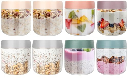 Otauoaea 8 Stück Overnight Oats Gläser, 300ml Meal Prep Gläser mit Schraubdeckel, Overnight Hafergläser Luftdichte, Meal Prep Glas für Smoothie, Joghurt, Chia Pudding, Marmelade, Chutney