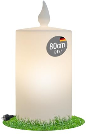 8 seasons design Dekoleuchte Kerze Shining Candle 80 cm (Weiß) E27-Fassung, LED warmweiß – wetterfest – für innen & außen (Garten, Terrasse, Balkon) - Weihnachten, Deko Advent