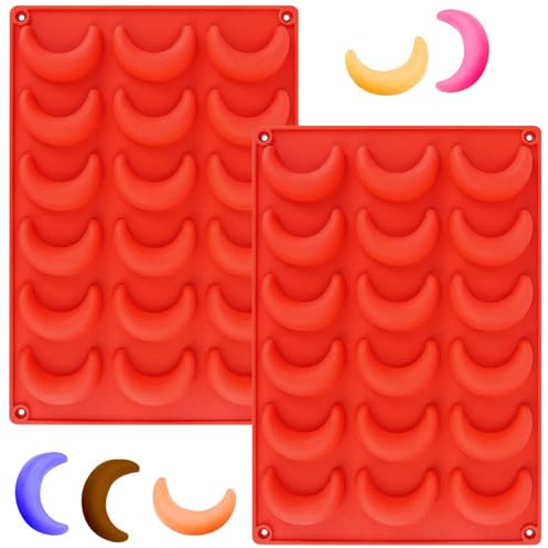 YXHZVON 2 Stück Vanillekipferl Backform Silikon, Mini 18 Löcher Mondform, 3D Mond Vanillekipferl Schokoladenform Für Pralinen und Kekse(Rot)