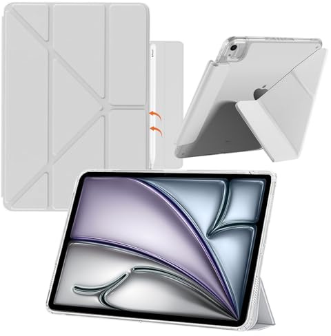 KeHowy Cover Custodia per iPad Air 13 Pollici M4/M3/M2 (2026/2025/2024), Antiurto Trasparente Posteriore Cover, 6-in-1 Molteplici Angoli di Visione, Auto Svegliati/Sonno - Grigio