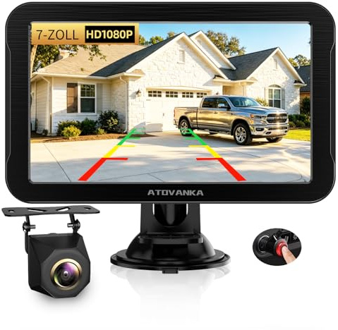 Rückfahrkamera Nachrüsten Set 7 Zoll 1080P, 12V | Kabelgebundene Rückfahrkamera mit 7,5m Plug & Play Kabel, IP68, Nachtsicht & 140° Weitwinkel für PKW, SUV, Pick-up