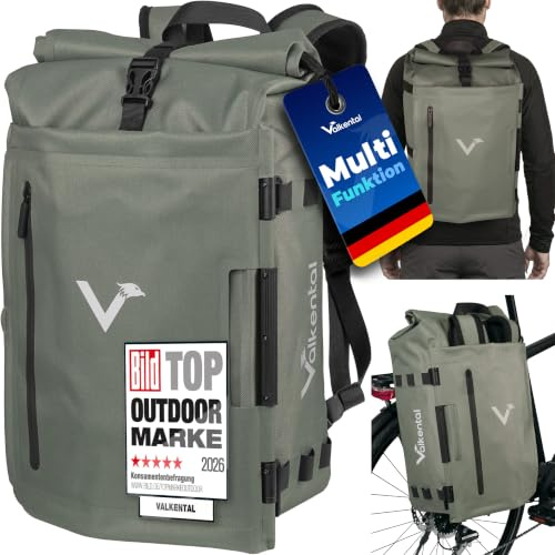 Valkental TrailX 2in1 Fahrradtasche & Rucksack, 28L | 28L Volumen, wasserdicht & reflektierend, gepolstert mit Laptopfach, ideal für E-Bike geeignet