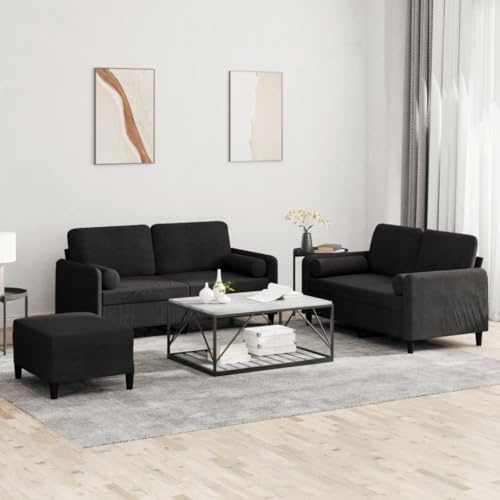 Keeushr 3-TLG. Sofagarnitur mit Kissen Schwarz Samt und Sitzgruppe Wohnlandschaft für Wohnzimmer