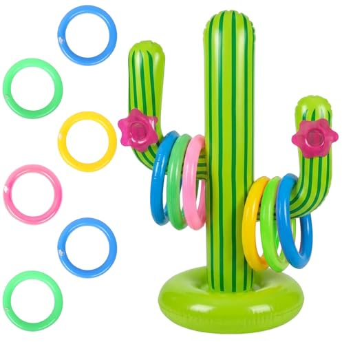 Cactus Toy, Inflatable Toys for Hawaiian Party Decorations, Ring Toss Game Set with Six Rings, Pool Games for Adults, Beach Party Decorations and Backyard Entertainment
