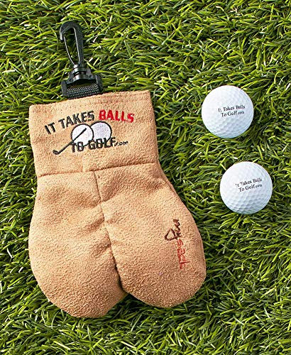 MySack 'It Takes Ball to Golf' Novelty Suede Funny Golf Ball Holder Comes With 2 Free Golf Balls Included | 13cm x 24cm x 4cm