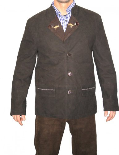 German Wear Trachtenjacke Trachten Lederjacke Jacke Janker aus Ziegenleder Dunkelbraun, Größe:50
