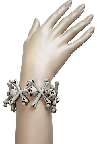 Unbekannt Armband mit Knochen und Totenköpfen in weiß/grau | Einheitsgröße | Horror-Schmuck für Karneval, Fasching und Halloween