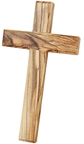MaMeMi Croce in legno d'ulivo, croce da parete in legno di Betlemme [15 x 9 cm), vera lavorazione a mano dalla Terra Santa