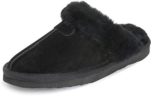 Damen Real Wildleder Australian Sheepskin Winter Pelz Gefüttert Warm Mules - Schwarz - BLK39 AYC0213
