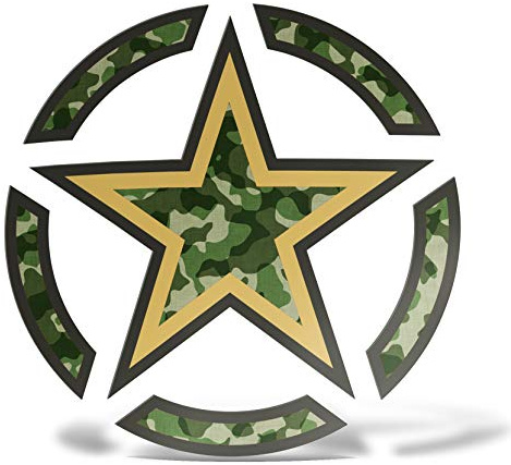 erreinge Stern-Aufkleber US-Armee-Militär tarnt Schriftzug gedruckt in PVC Kompatibel für Auto Moto Camper Jeep Renegade 4X4-15 cm