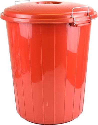 Large 70L Plastic Bin Rubbish Waste Paper Recycling Dustbin Animal Feed Seed Storage (Red)