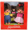 Sekiguchi 254870 - Original Monchhichi Mädchen und Junge mit Baby im Set, aus braunem Plüsch, mit Outfits, Brown