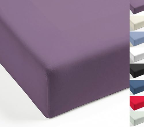 MISTRAL HOME Spannbettlaken Perkal Uni Bettlaken Laken Ägyptische Baumwolle 90x190-100x200 / 140-160x200 / 180-200x200 cm, Farbe:Dark Violet, Größe:100x200cm