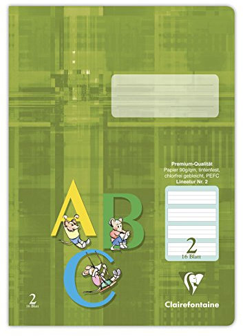 Clairefontaine 331052C - Schulheft DIN A4, 16 Blatt, 90g, grüne Lineatur 2 liniert für 2. Schuljahr, Khaki, 1 Stück