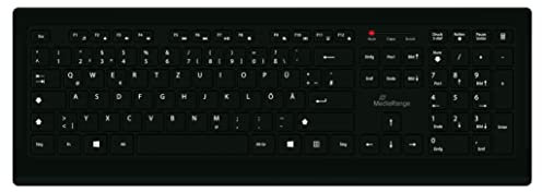 MediaRange kabelgebundene Tastatur mit 107 ultraflachen Tasten, deutsches QWERTZ Layout, PC Tastatur mit Plug&Play USB 2.0 Anschluss, spritzwassergeschützt & höhenverstellbar