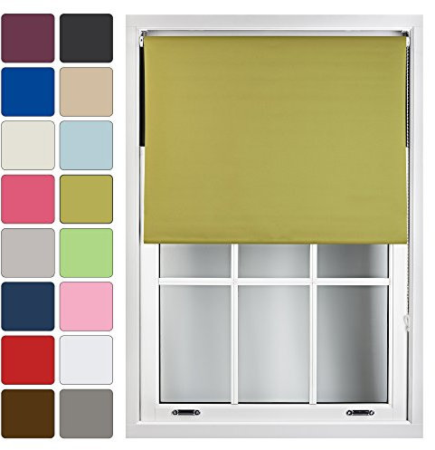 FURNISHED Roller Blinds Window Blackout Blind - 100% Black Out Thermal Fabric Easy Fit Fittings - Custom Made to Measure Blackout Blind Bedroom Bathroom Kitchen, Green, Up to 120W x 210H cm