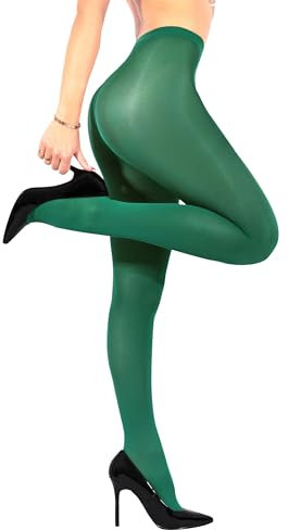 sofsy 40 Denier Opaque Nylons for Women, Soft and Comfortable Ladies Hosiery with Reinforced Toe Forest Green Tights - S