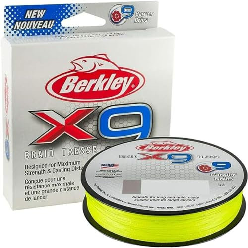 Berkley X9, 9 Fili Pesca Treccia Linea 13,6 kg Unisex, Verde Fluorescente, 20.6kg| 328yd | 300m