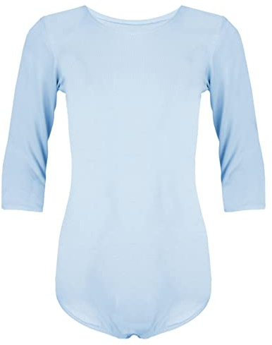 Aquarti Mädchen Body 3/4 Arm Ballett Trikot, Farbe: Hellblau, Größe: 128