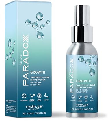 WE ARE PARADOXX Volume Blow Dry Spray pour femme 100 ml, pour un volume complet, lisse, finition brillante, huile d'argan, cadeau pour elle, format voyage, 94 % naturel, végétalien et sans cruauté